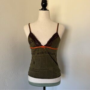 Vintage John Galliano Newspaper Gazette Lace Cami Top